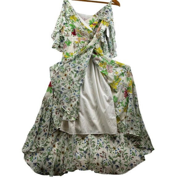 Nanette Lepore Floral Cold Shoulder Maxi Dress Ruffle Hem Summertime‎ Dress Sz 6 - Picture 9 of 10